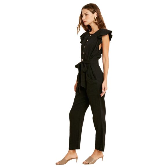 Wishlist cotton sleeveless button down jumpsuit black size large - Picture 2 of 9